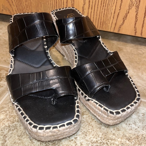Franco Sarto Women’s Black Leather Espadrille Wedge Summer Sandals Sz-6 - Picture 5 of 6